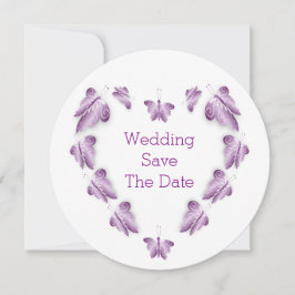 Lila Färgad Butterflies Design Bröllop Spara Datumet