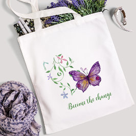 Lila färgad butterfly Tote Bag Tygkasse