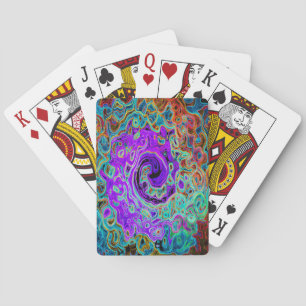 Lila Färgrik Groovy Abstrakt Retro Flytande Virvel Casinokort
