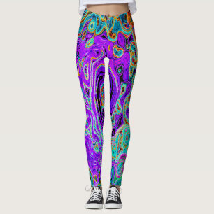 Lila Färgrik Groovy Abstrakt Retro Flytande Virvel Leggings