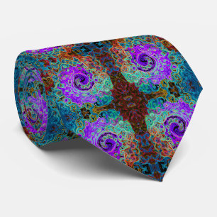 Lila Färgrik Groovy Abstrakt Retro Flytande Virvel Slips