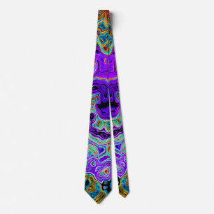 Lila Färgrik Groovy Abstrakt Retro Flytande Virvel Slips