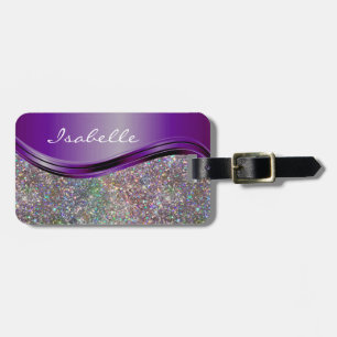 Lila Faux Glitter Bling Personlig Rainbow Bagagebricka