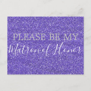 Lila Faux Glitter Matron of Honor Frieri Inbjudan Vykort