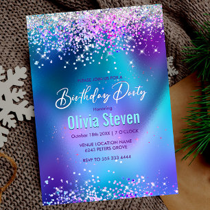 Lila faux glitter monogram inbjudningar