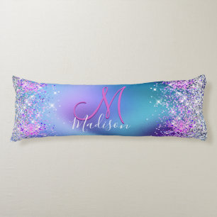 Lila faux glitter monogram kroppskudde