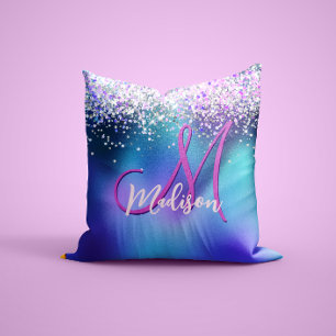 Lila faux glitter monogram kudde