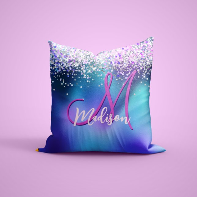 Lila faux glitter monogram kudde (Skapare uppladdad)