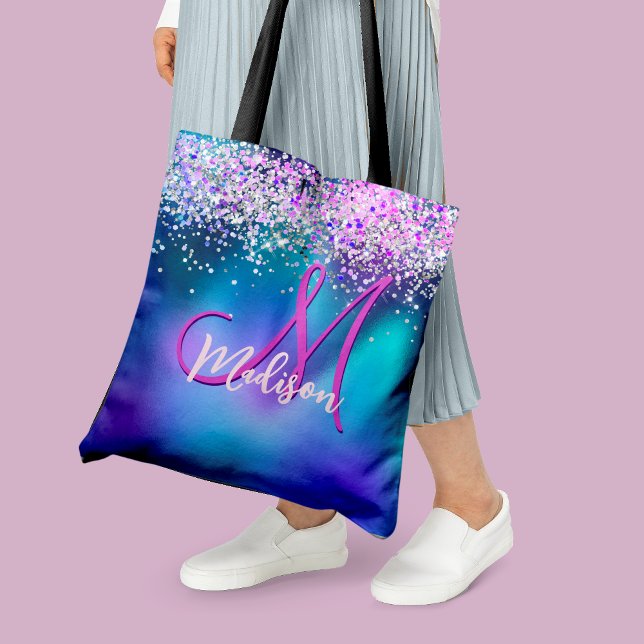 Lila faux glitter monogram tygkasse (Skapare uppladdad)