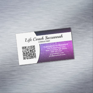 Lila Faux Glitter Ombre QR Code Professionell Magnetiska Visitkort