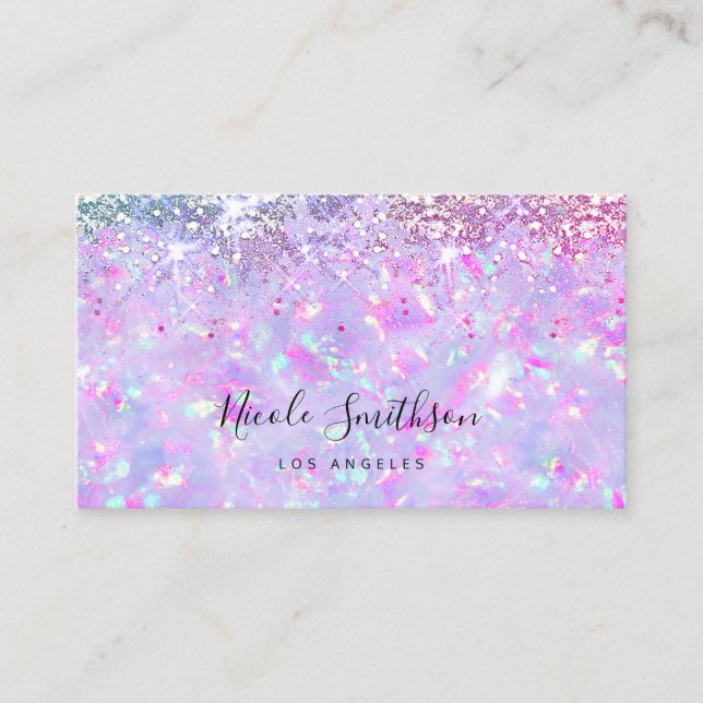 lila faux glitter opal mineral affärskort visitkort (Framsida)