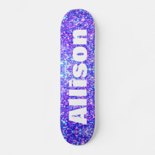 Lila Faux Glitter Personlig Girls Mini Skateboard Bräda 18,5 Cm