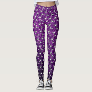 Lila Faux Glitter Silver Musik noter Leggings