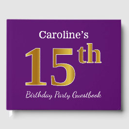 Lila, Faux Guld 15:e Födelsedagsfesten; Anpassat n Gästböcker