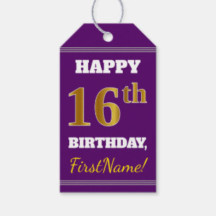 Lila, Faux Guld 16th Birthday + Custom Name Presentetikett