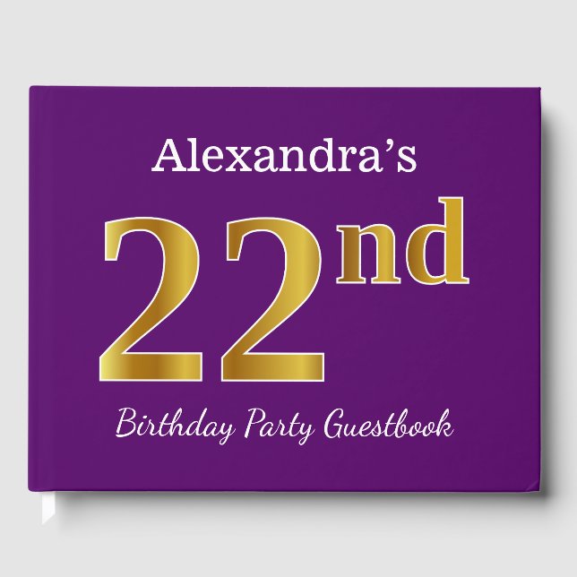 Lila, Faux Guld 22:a Födelsedagsfesten; Anpassat n Gästböcker (Framsida)