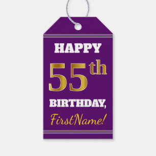 Lila, Faux Guld 55th Birthday + Custom Name Presentetikett