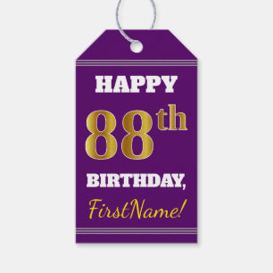 Lila, Faux Guld 88th Birthday + Custom Name Presentetikett
