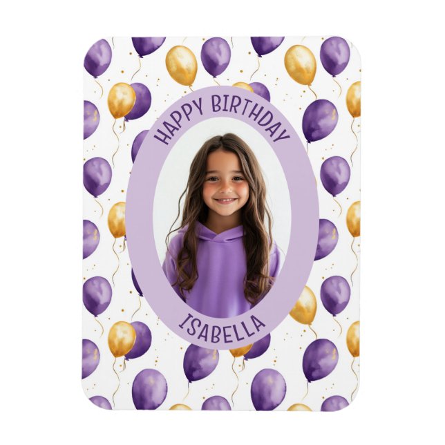 Lila Faux Guld Balloons Photo Magnet (Vertikal)