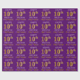 Lila, Faux Guld "LYCKLIG 10:e BIRTHDAY" Presentpapper