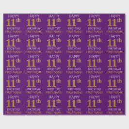Lila, Faux Guld "LYCKLIG 11:e BIRTHDAY" Presentpapper