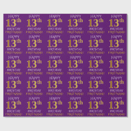 Lila, Faux Guld "LYCKLIG 13:e BIRTHDAY" Presentpapper