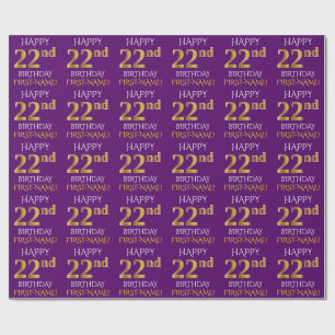 Lila, Faux Guld "LYCKLIG 22:a BIRTHDAY" Presentpapper