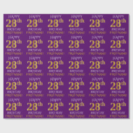Lila, Faux Guld "LYCKLIG 28:e BIRTHDAY" Presentpapper