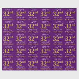 Lila, Faux Guld "LYCKLIG 32:a BIRTHDAY" Presentpapper