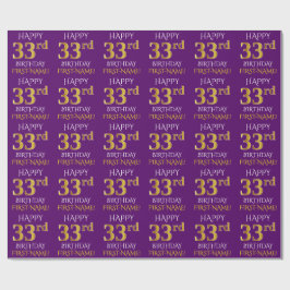 Lila, Faux Guld "LYCKLIG 33:e BIRTHDAY" Presentpapper