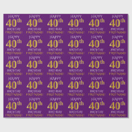 Lila, Faux Guld "LYCKLIG 40:e BIRTHDAY" Presentpapper