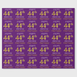 Lila, Faux Guld "LYCKLIG 44:e BIRTHDAY" Presentpapper