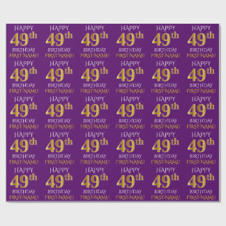 Lila, Faux Guld "LYCKLIG 49:e BIRTHDAY" Presentpapper