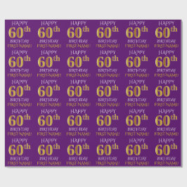 Lila, Faux Guld "LYCKLIG 60:e BIRTHDAY" Presentpapper