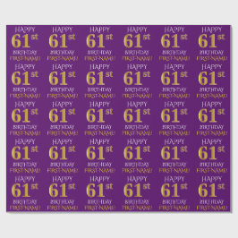 Lila, Faux Guld "LYCKLIG 61:a BIRTHDAY" Presentpapper