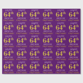 Lila, Faux Guld "LYCKLIG 64:e BIRTHDAY" Presentpapper