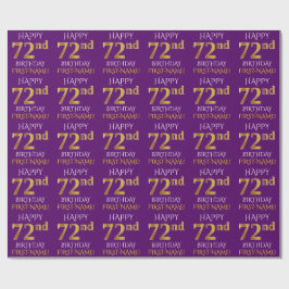 Lila, Faux Guld "LYCKLIG 72:a BIRTHDAY" Presentpapper
