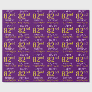 Lila, Faux Guld "LYCKLIG 82:a BIRTHDAY" Presentpapper