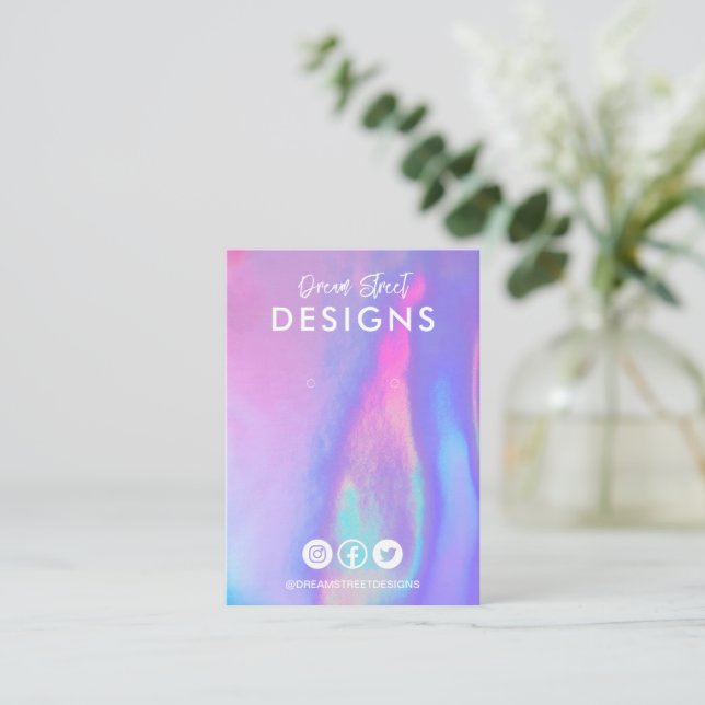 Lila Faux Holo Social Media Earring Visning Card Visitkort (Stående Fram)
