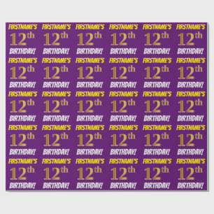 Lila, Faux/Imitation Guld, "12:e BIRTHDAY" Presentpapper