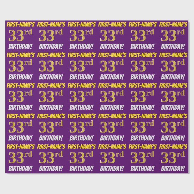 Lila, Faux/Imitation Guld, "33:e BIRTHDAY" Presentpapper (Platt)