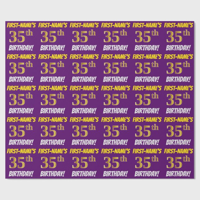 Lila, Faux/Imitation Guld, "35e BIRTHDAY" Presentpapper (Platt)