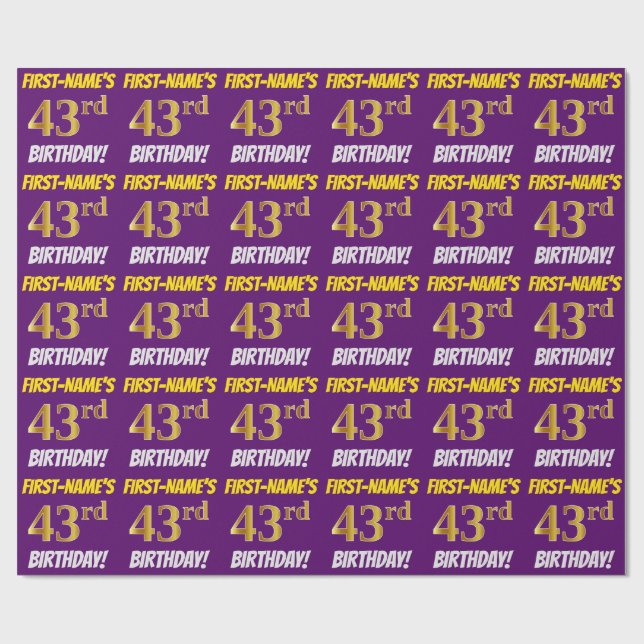 Lila, Faux/Imitation Guld, 43:e BIRTHDAY Presentpapper (Platt)