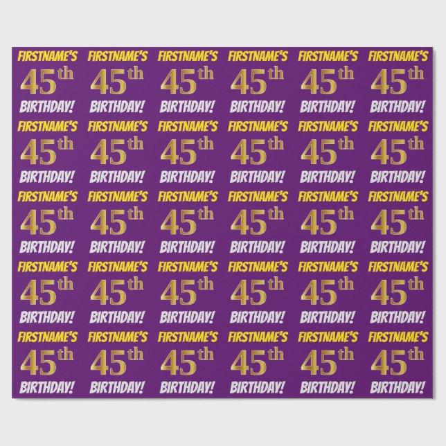 Lila, Faux/Imitation Guld, 45:e BIRTHDAY Presentpapper (Platt)