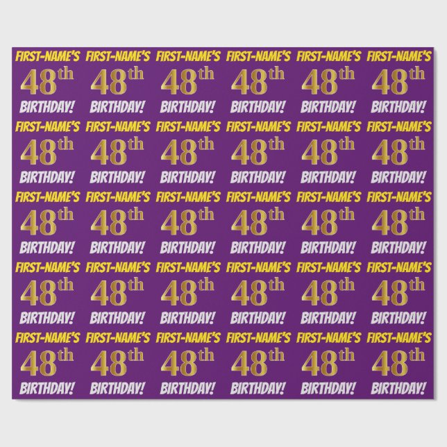 Lila, Faux/Imitation Guld, 48:e BIRTHDAY Presentpapper (Platt)