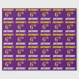 Lila, Faux/Imitation Guld, "6e BIRTHDAY" Presentpapper