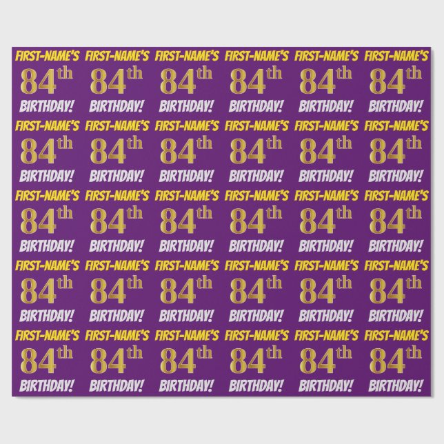Lila, Faux/Imitation Guld, ’84:e BIRTHDAY’ Presentpapper (Platt)