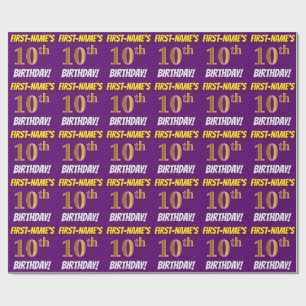 Lila, Faux/Imitation Guld, "tionde BIRTHDAY" Presentpapper