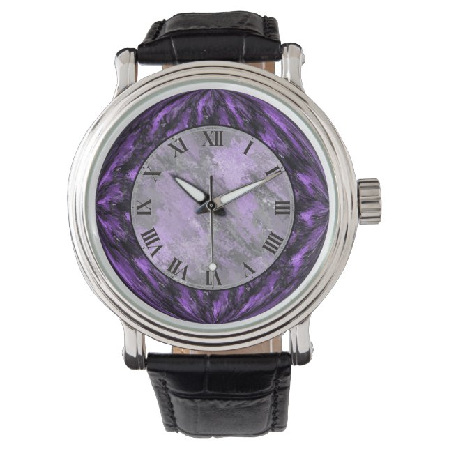 Lila Faux Marble Wrist Watch Armbandsur (Framsida)