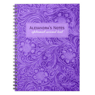 Lila Faux Suede Leather Embossed Flowers Anteckningsbok